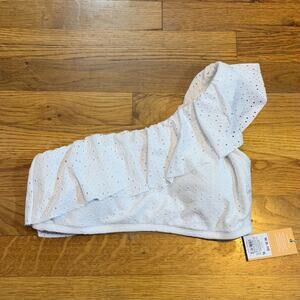 Kona Sol Women’s Medium 8 10 White Ruffle Eyelet One Shoulder Bikini Swim Top